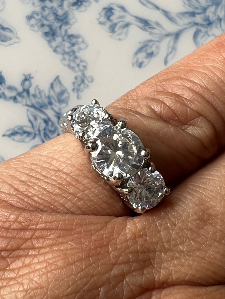 Silver Tone Cz Three Stone Ring Elegant Size 5.75 #57549